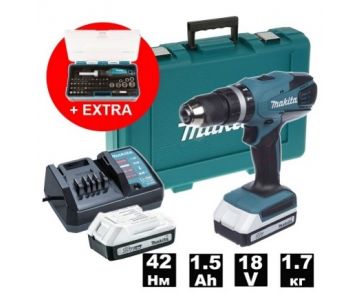 Шуруповерт Makita HP457DWE A1 + набор насадок (B-36170-10) 47шт.