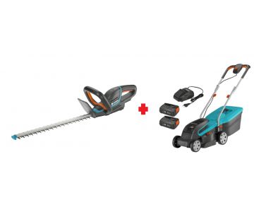 Газонокосилка аккумуляторная Gardena PowerMax 32/36V P4A, Ножницы аккумуляторные Gardena ComfortCut 50/18V P4A
