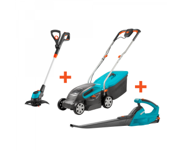 Триммер аккумуляторный Gardena EasyCut Li-18/23, Газонокосилка аккумуляторная Gardena PowerMaxLi-18/32, Воздуходувка аккумуляторная Gardena AccuJet Li-18