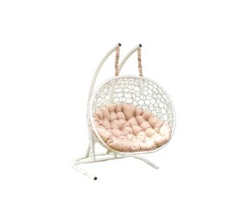 Кресло-кокон подвесное двухместное Ураспецмаш Риторика Магна (белое с бежевой подушкой)