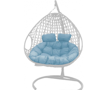 Кресло подвесное M-Group для двоих (белый ротанг/ голубая подушка)
