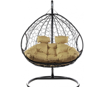 Кресло подвесное M-Group для двоих (коричневый ротанг/ бежевая подушка)