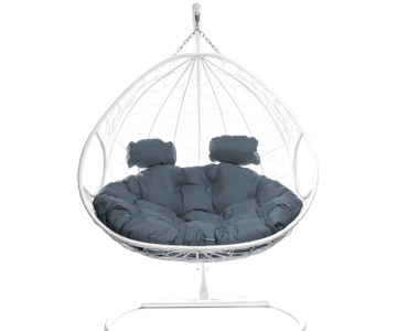 Кресло подвесное M-Group для двоих (белый ротанг/серая подушка)
