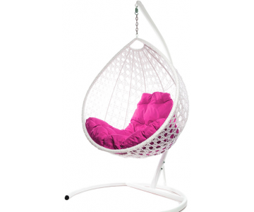 Кресло подвесное M-Group Капля Люкс (белый ротанг/розовая подушка)