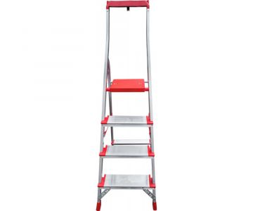 Стремянка алюминиевая с лотком-органайзером индустриальная Новая высота 4 ступеней 5150104
