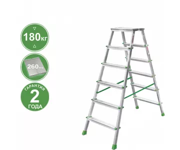 Стремянка алюминиевая двухсторонняя с увеличенной площадкой Новая Высота 6 ступеней 2120206