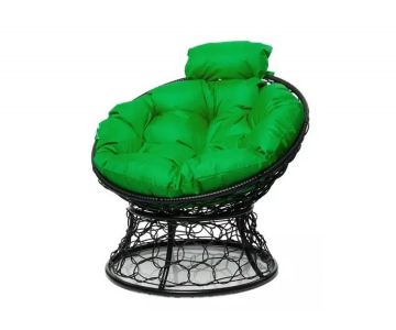 Кресло M-Group ПАПАСАН мини с ротангом черное, зеленая подушка