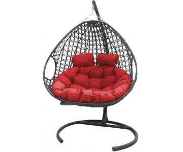 Кресло подвесное M-Group Для двоих Люкс (серый ротанг/ красная подушка)