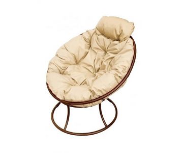 Кресло M-Group ПАПАСАН мини без ротанга коричневое, бежевая подушка