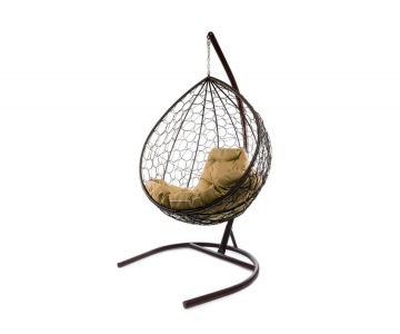 Кресло подвесное M-Group Капля (коричневый ротанг/бежевая подушка)
