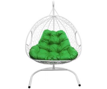 Кресло подвесное M-Group для двоих (белый ротанг/зеленая подушка)