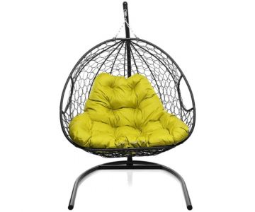 Кресло подвесное M-Group для двоих (черный ротанг/ желтая подушка)