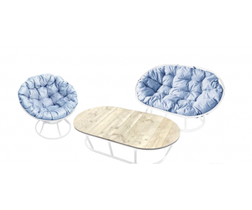 Комплект садовой мебели M-Group Мамасан, Папасан и стол (белый/серая подушка)