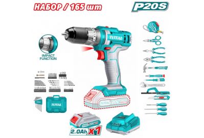 Дрель-шуруповерт с набором инструмента TOTAL THKTHP11652