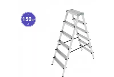 Стремянка алюминиевая двухсторонняя Новая высота 6 ступеней 1120206