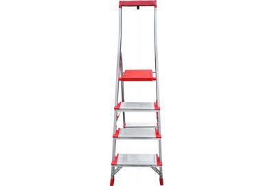 Стремянка алюминиевая с лотком-органайзером индустриальная Новая высота 4 ступеней 5150104