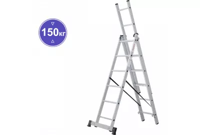Лестница алюминиевая трехсекционная новая высота 6 ступеней 1230306
