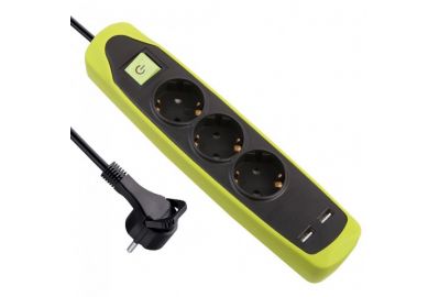 Удлинитель Electraline 62152 (2 м, черный/зеленый)