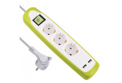 Удлинитель Electraline 62155 (2 м, белый/зеленый)